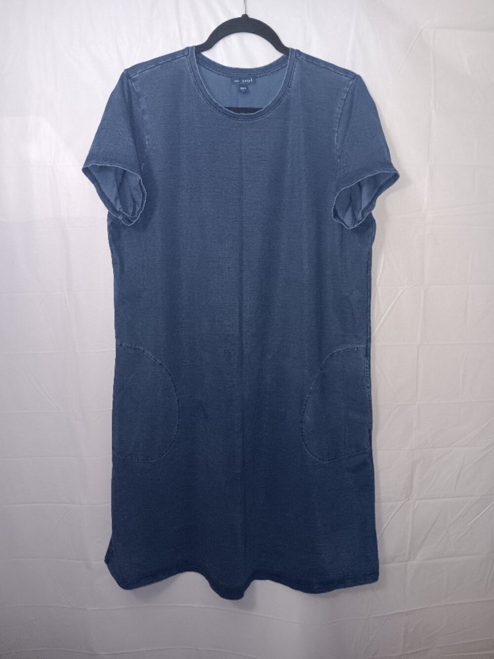 PUREJILL LARGE STRECTH DENIM LOOK CREWNECK SHORT-SLEEVED POCKET DRESS